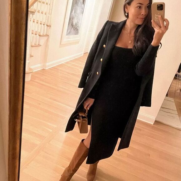 Michael Stars Natalie Square Neck ribbed ruched midi dress - Picture 4 of 16